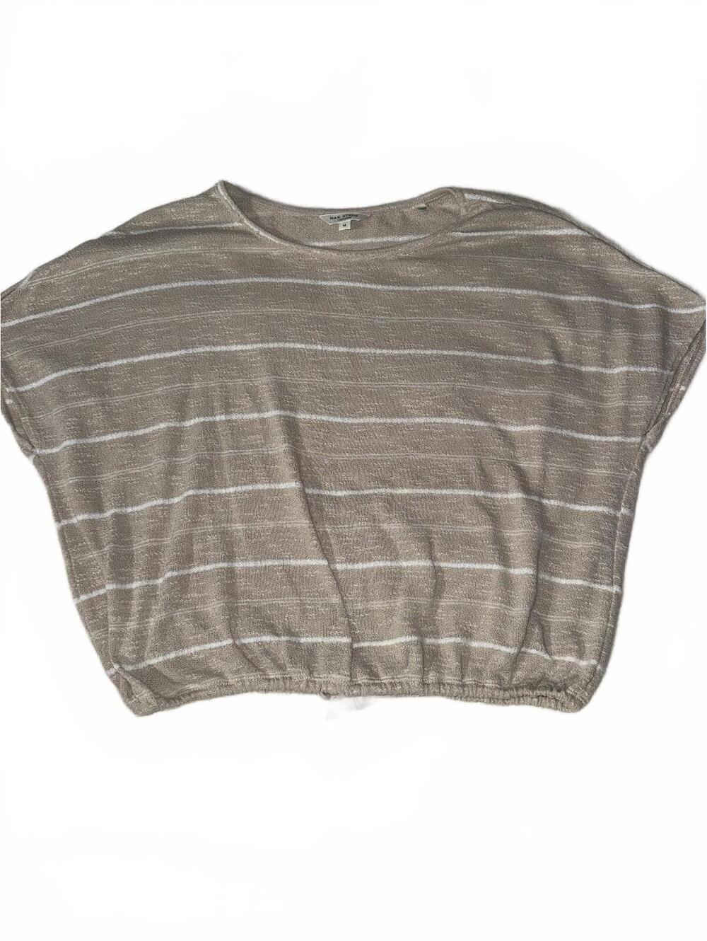 Max Studio London Medium Beige and White Striped Knit Top with Elastic Hem
